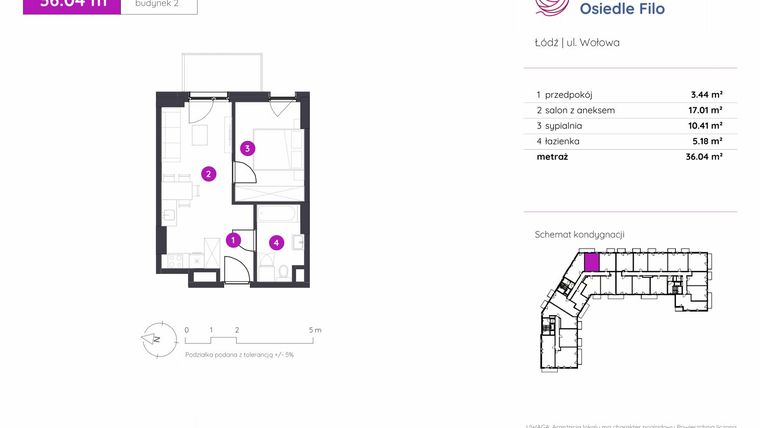 Rzut - Mieszkanie na sprzedaż 2 pokoje o powierzchni 36,04 m² - numer 2.B.1.02 w Murapol Osiedle Filo etap II
