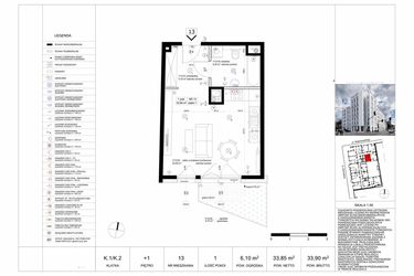 Rzut - Mieszkanie na sprzedaż 1 pokój o powierzchni 33,97 m² - numer 13 w Biała Kamienica