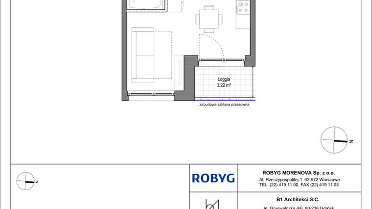 Rzut - Mieszkanie na sprzedaż 1 pokój o powierzchni 27,63 m² - numer B.1M07 w Leszczyńskich 2