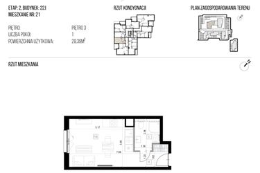 Rzut - Mieszkanie na sprzedaż 1 pokój o powierzchni 28,39 m² - numer 22J/21 w NATURAMA II