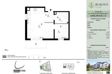 Rzut - Mieszkanie na sprzedaż 2 pokoje o powierzchni 43,94 m² - numer A.1.15 w Bukovo Park