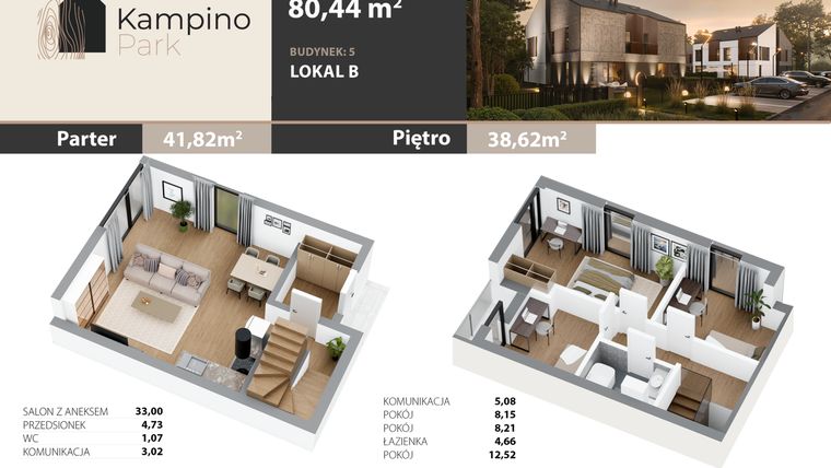 Rzut - Mieszkanie na sprzedaż 4 pokoje o powierzchni 80,44 m² - numer 3B w Kampino Park
