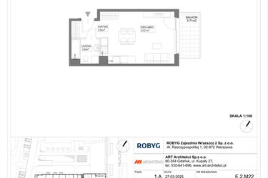 Rzut - Mieszkanie na sprzedaż 1 pokój o powierzchni 30,06 m² - numer E.2M22 w Nowa Wałowa bud. E