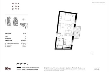 Rzut - Mieszkanie na sprzedaż 1 pokój o powierzchni 39,31 m² - numer B.23 w Dolna Górna Wilda