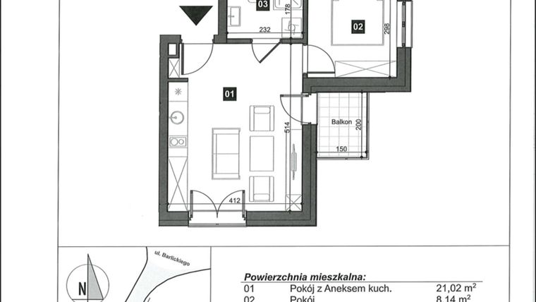 Rzut - Mieszkanie na sprzedaż 2 pokoje o powierzchni 33,14 m² - numer 6 w Słoneczne Świnoujście