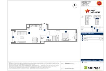 Rzut - Mieszkanie na sprzedaż 2 pokoje o powierzchni 49,48 m² - numer B-102 w Osiedle przy Wielickiej etap 1.2