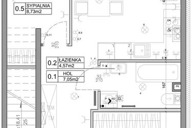 Rzut - Mieszkanie na sprzedaż 3 pokoje o powierzchni 48,03 m² - numer 45 w Manufaktura Marki 2 etap II