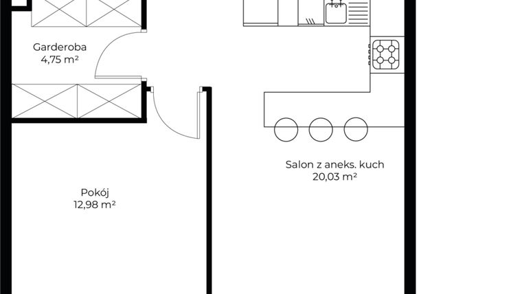 Rzut - Mieszkanie na sprzedaż 2 pokoje o powierzchni 48,65 m² - numer B4.5 w Enklawa Bukowa II