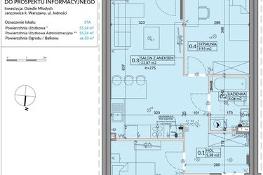 Rzut - Mieszkanie na sprzedaż 3 pokoje o powierzchni 55,24 m² - numer 57A w Osiedle Młodych etap IX