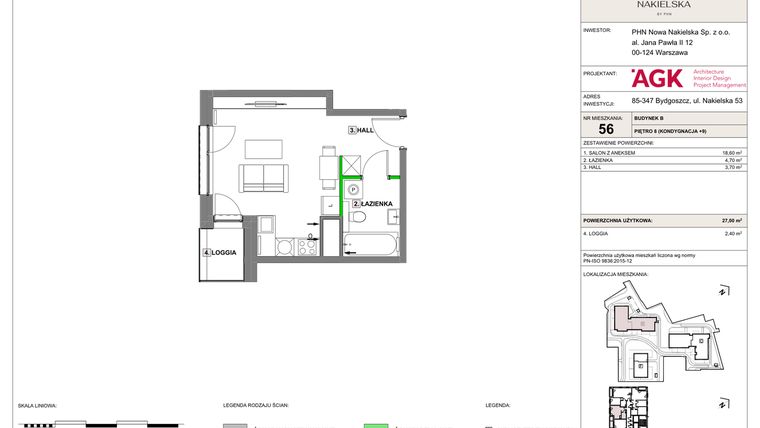 Rzut - Mieszkanie na sprzedaż 1 pokój o powierzchni 27 m² - numer NN-B-LM-56 w Nowa Nakielska by PHN