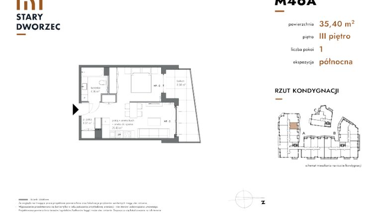 Rzut - Mieszkanie na sprzedaż 1 pokój o powierzchni 35,4 m² - numer M 46A w Stary Dworzec