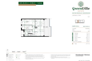 Rzut - Mieszkanie na sprzedaż 3 pokoje o powierzchni 67,89 m² - numer 29.2 w Green Ville