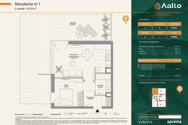 Rzut - Mieszkanie na sprzedaż 2 pokoje o powierzchni 43,35 m² - numer E.1 w Aalto