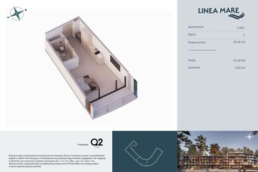 Rzut - Mieszkanie na sprzedaż 1 pokój o powierzchni 29,28 m² - numer 1.A02 w Linea Mare - apartamenty inwestycyjne