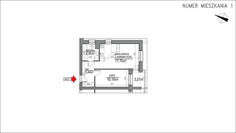 Rzut - Mieszkanie na sprzedaż 2 pokoje o powierzchni 37,89 m² - numer 3m.1 w Osiedle Rytm etap 2