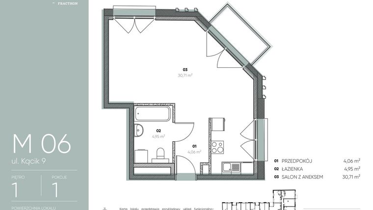 Rzut - Mieszkanie na sprzedaż 1 pokój o powierzchni 39,72 m² - numer M.6 w Ja\nas