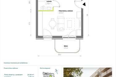 Rzut - Mieszkanie na sprzedaż 1 pokój o powierzchni 28,89 m² - numer A/2/63 w Skorosze Vita