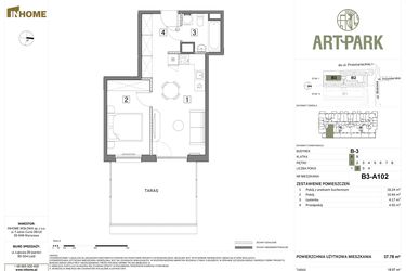Rzut - Mieszkanie na sprzedaż 2 pokoje o powierzchni 37,78 m² - numer B.3.A102 w Inhome Osiedle ArtPark etap I