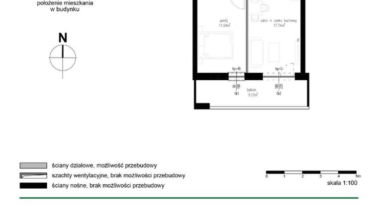 Rzut - Mieszkanie na sprzedaż 2 pokoje o powierzchni 38,32 m² - numer M12 w Wędrowna II
