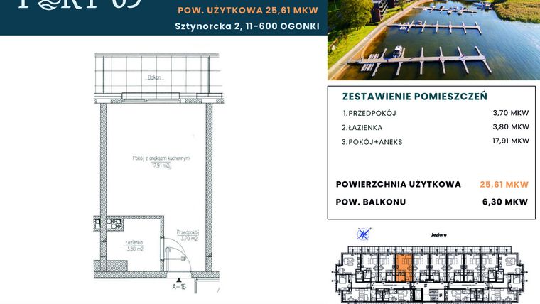 Rzut - Mieszkanie na sprzedaż 1 pokój o powierzchni 25,41 m² - numer A-16 w Port 69