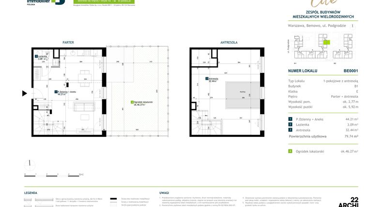 Rzut - Mieszkanie na sprzedaż 1 pokój o powierzchni 79,74 m² - numer BE0001 w Viva Cité
