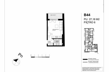 Rzut - Mieszkanie na sprzedaż 1 pokój o powierzchni 27,18 m² - numer B44 w Apartamenty Kopernika - etap II