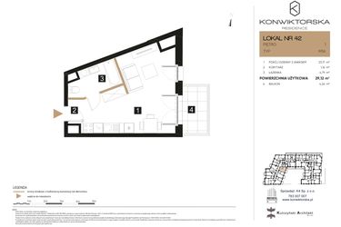 Rzut - Mieszkanie na sprzedaż 1 pokój o powierzchni 29,12 m² - numer 42 w Konwiktorska Residence