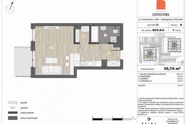Rzut - Mieszkanie na sprzedaż 1 pokój o powierzchni 35,9 m² - numer 85 w Osiedle Łososiowa