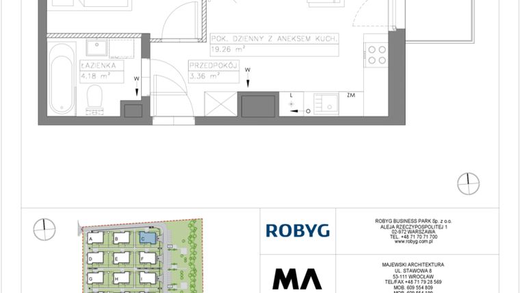 Rzut - Mieszkanie na sprzedaż 2 pokoje o powierzchni 37,12 m² - numer VV/C/1/1 w Villa Viva