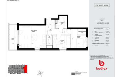 Rzut - Mieszkanie na sprzedaż 3 pokoje o powierzchni 67,58 m² - numer F.35 w Osiedle Panorama - III etap