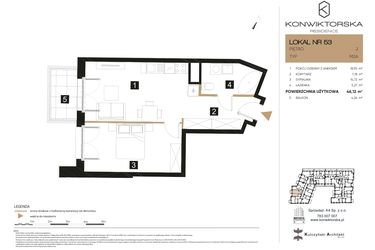 Rzut - Mieszkanie na sprzedaż 2 pokoje o powierzchni 45,89 m² - numer 53 w Konwiktorska Residence