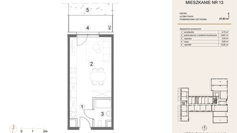 Rzut - Mieszkanie na sprzedaż 1 pokój o powierzchni 27,83 m² - numer 13 w Waterlane Vibe