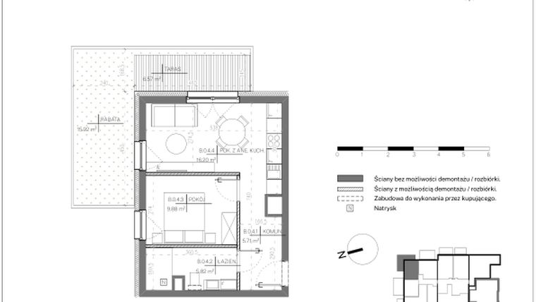 Rzut - Mieszkanie na sprzedaż 2 pokoje o powierzchni 37,61 m² - numer B.0.4 w Polanka 21