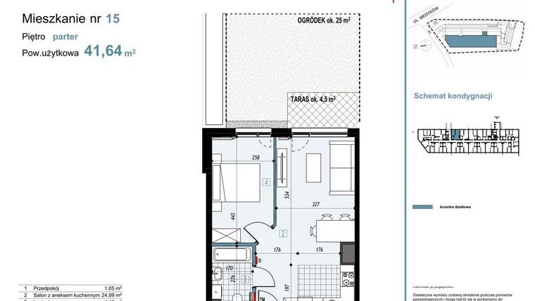 Rzut - Mieszkanie na sprzedaż 2 pokoje o powierzchni 41,64 m² - numer 15 w Medyków 32