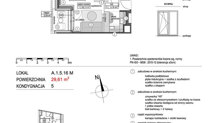 Rzut - Mieszkanie na sprzedaż 1 pokój o powierzchni 29,59 m² - numer A.1.5.16M w Mikołajki Apartamenty