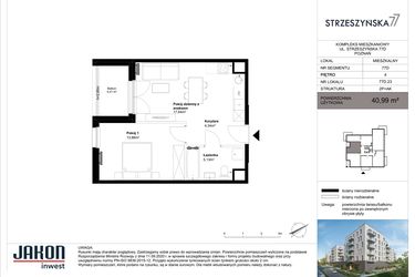 Rzut - Mieszkanie na sprzedaż 2 pokoje o powierzchni 40,99 m² - numer 77D.23 w Strzeszyńska 77