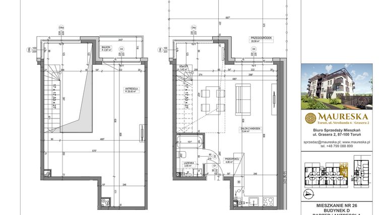 Rzut - Mieszkanie na sprzedaż 1 pokój o powierzchni 73,92 m² - numer D.26 w Osiedle Maureska etap 2