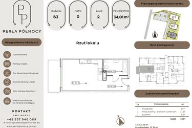Rzut - Mieszkanie na sprzedaż 1 pokój o powierzchni 34,01 m² - numer B3.0_2 w Perła Północy etap 2