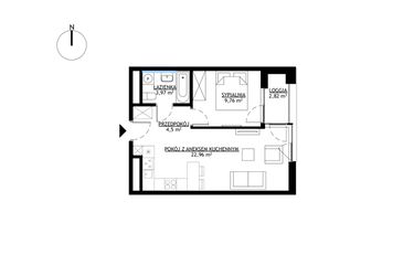 Rzut - Mieszkanie na sprzedaż 2 pokoje o powierzchni 41,19 m² - numer M31 w KrakoVska etap 2