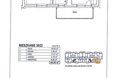 Rzut - Mieszkanie na sprzedaż 2 pokoje o powierzchni 45,06 m² - numer 38/22 w Osiedle Jodłowa bud. D