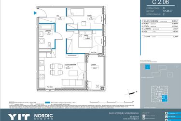 Rzut - Mieszkanie na sprzedaż 3 pokoje o powierzchni 57,42 m² - numer C.2.06 w Nordic Bemowo - etap IV