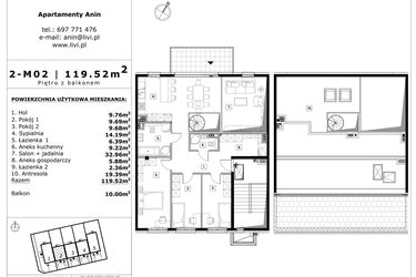 Rzut - Mieszkanie na sprzedaż 4 pokoje o powierzchni 119,52 m² - numer 2-m02 w Apartamenty Anin