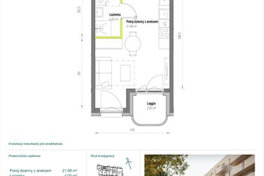 Rzut - Mieszkanie na sprzedaż 1 pokój o powierzchni 25,68 m² - numer A/2/59 w Skorosze Vita