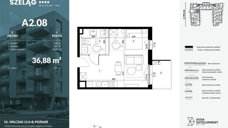 Rzut - Mieszkanie na sprzedaż 1 pokój o powierzchni 36,88 m² - numer A2.08 w Dobry Szeląg