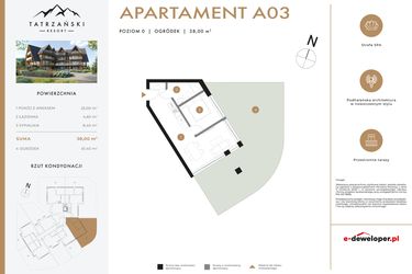 Rzut - Mieszkanie na sprzedaż 2 pokoje o powierzchni 37,89 m² - numer A03 w Tatrzański Resort