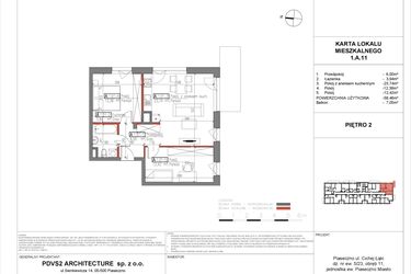 Rzut - Mieszkanie na sprzedaż 3 pokoje o powierzchni 58,46 m² - numer A.11 w Piaseczno Residence