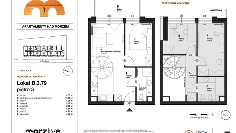 Rzut - Mieszkanie na sprzedaż 4 pokoje o powierzchni 64,75 m² - numer B.3.79 w Morzlive