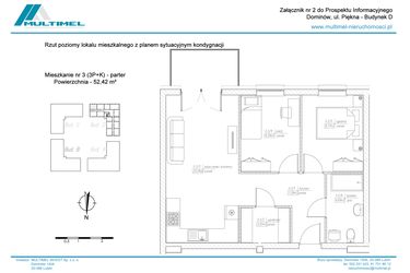 Rzut - Mieszkanie na sprzedaż 3 pokoje o powierzchni 52,42 m² - numer 3D w Dominów Rynek