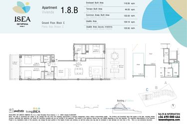 Rzut - Mieszkanie na sprzedaż 3 pokoje o powierzchni 104,14 m² - numer 1.8B w Isea - Estepona