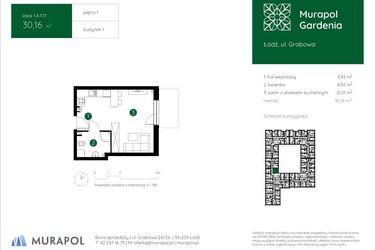 Rzut - Mieszkanie na sprzedaż 1 pokój o powierzchni 30,16 m² - numer 1.A.1.17 w Murapol Gardenia